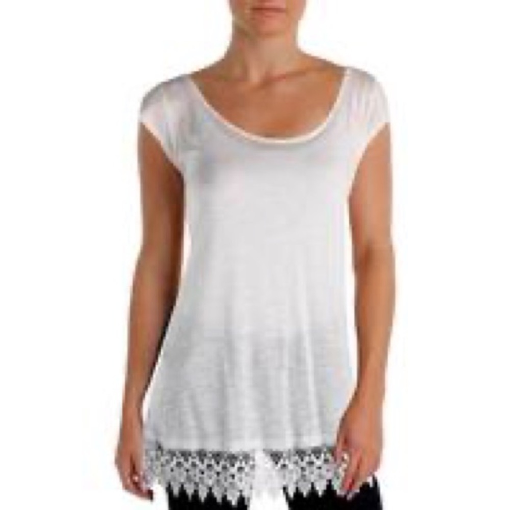 2/$25 JESSICA SIMPSON White Burnout Lace Trim Sheer Top Size Medium